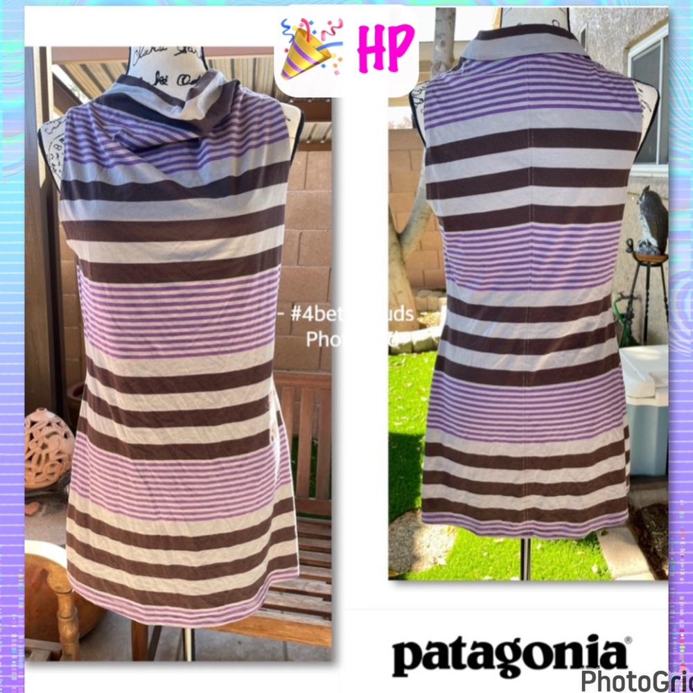 Patagonia Kamala Striped Drape Cowl Neck Sleeveless Organic Cotton Dress MD